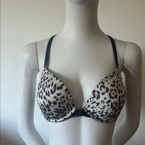 Victoria's Secret Black and Cream Leopard Print Bra Push Up Size 36C